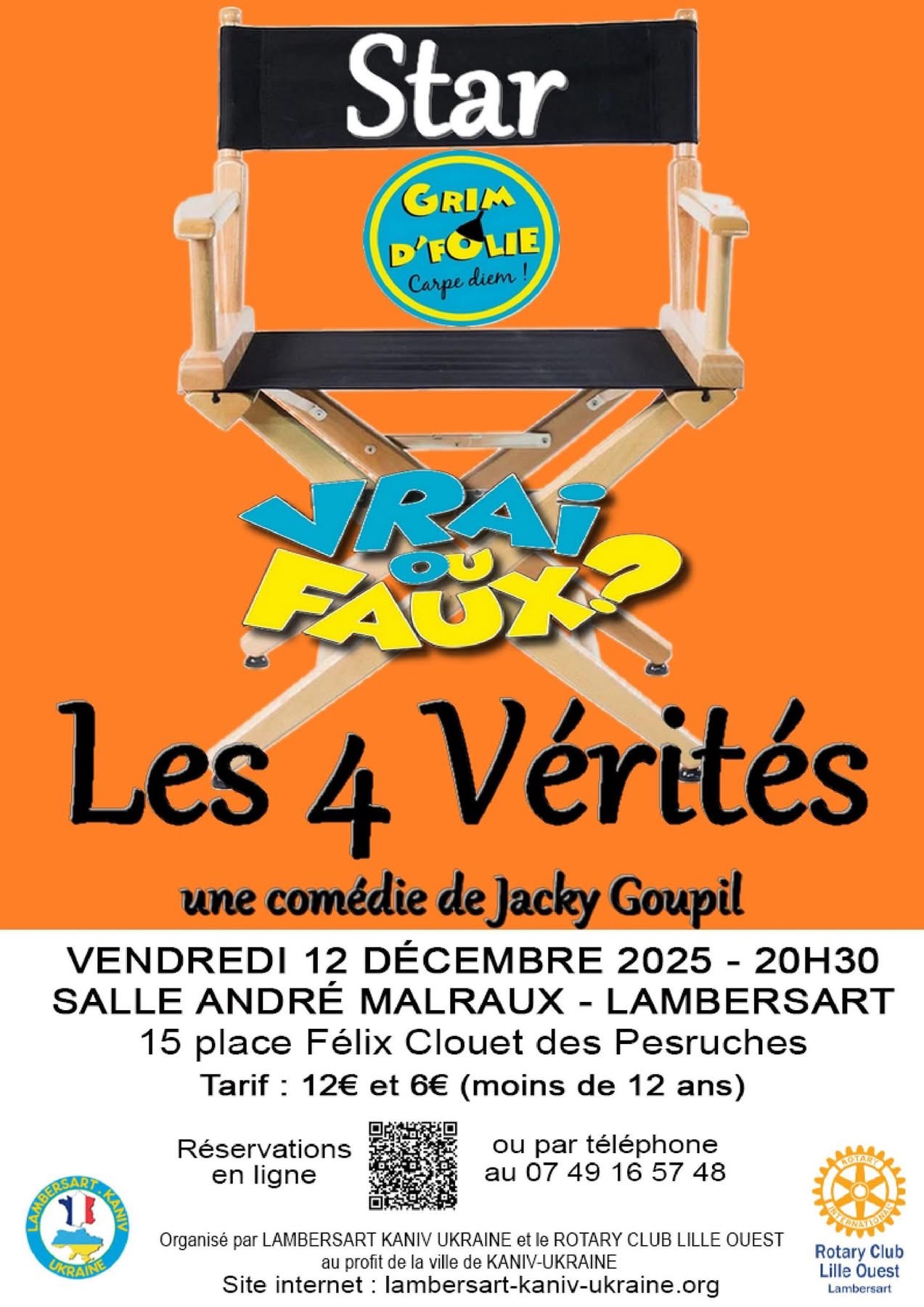 Affiche de la pièce « Les 4 Vérités » jouée au profit de la ville de Kaniv